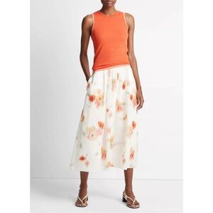 Vince Poppy Blur Gathered Midi Skirt in Cream Dust